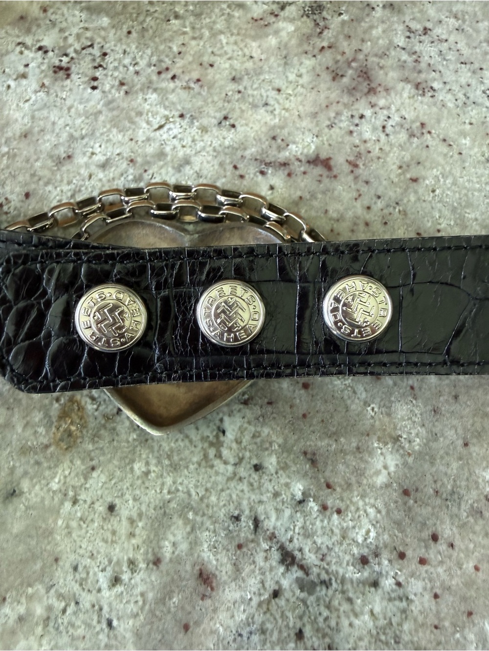 Streets Ahead Heart Chain Concho Belt Black Leather| Silver Engraved| Western - Picture 4 of 9